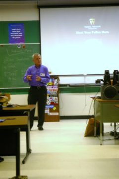 Eric's dad presenting the Character Does Matter program at SPHS